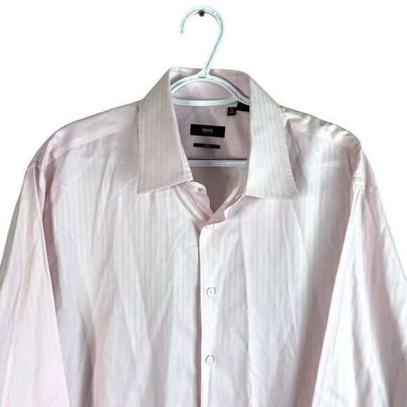 Hugo Boss Two‎ Ply Dress Shirt Mens 2XL 18 34/35 Pink L/S Cotton Button Up - Picture 1 of 4